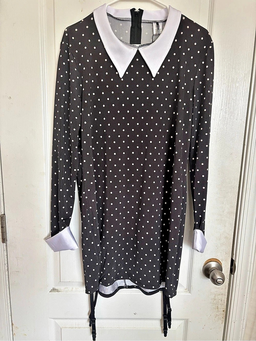 Fashion Nova Gloomy Midweek Gal Dress Costume Polka Dot Mini Dress Black & White